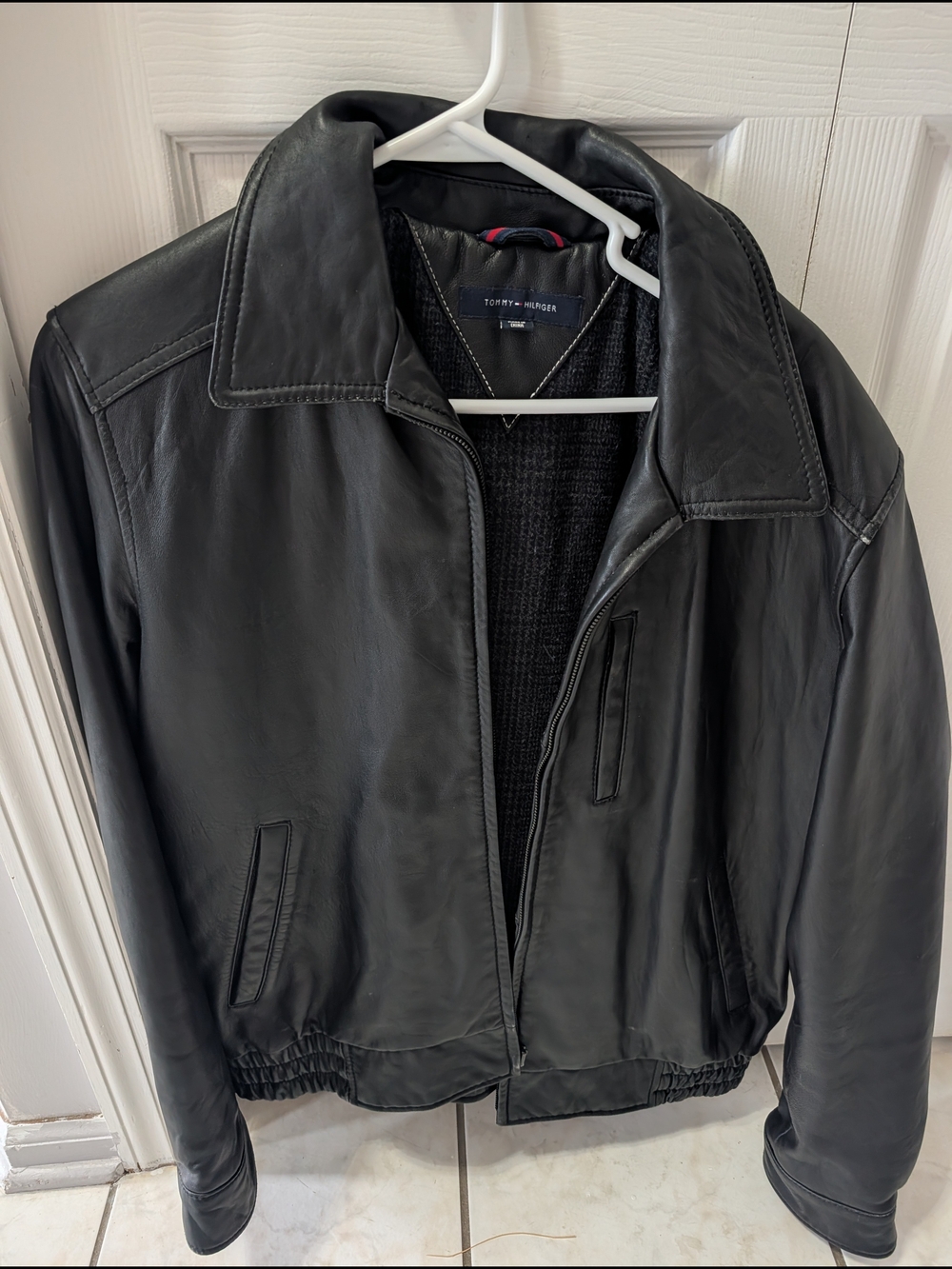Tommy Hilfiger Men's Black Leather Bomber Jacket